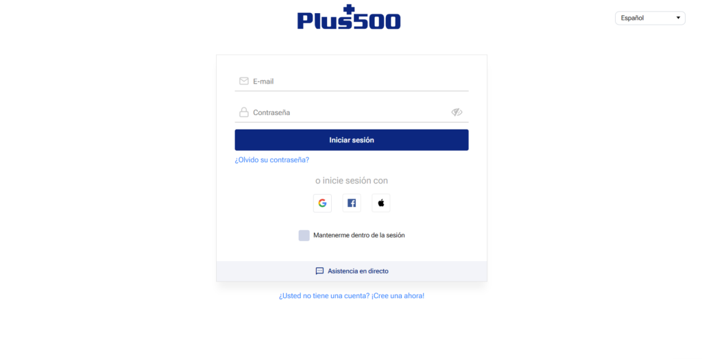 Proceso de Inicio de Sesión en Plus500